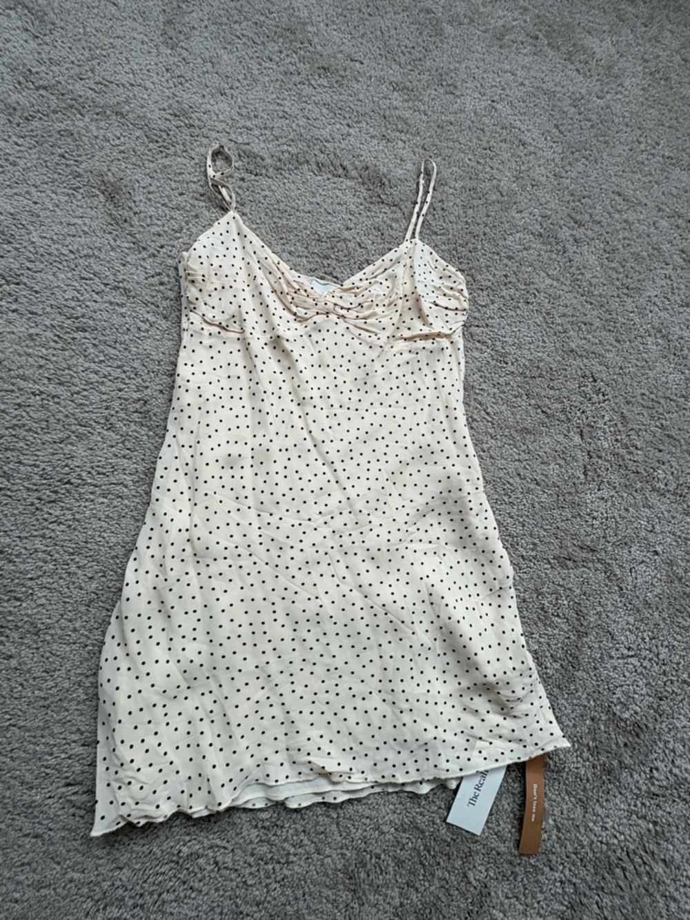 SOLD Reformation Iryna Cream Slip Dress with Black Polka Dots